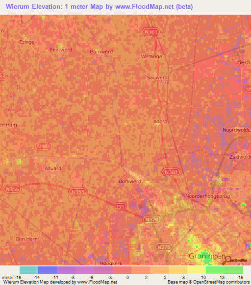 Wierum,Netherlands Elevation Map