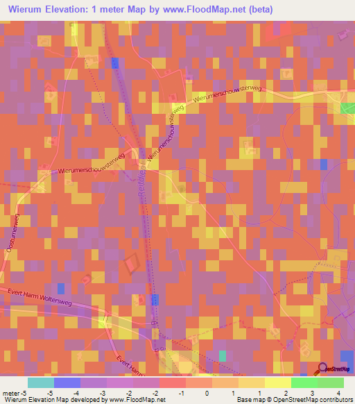 Wierum,Netherlands Elevation Map