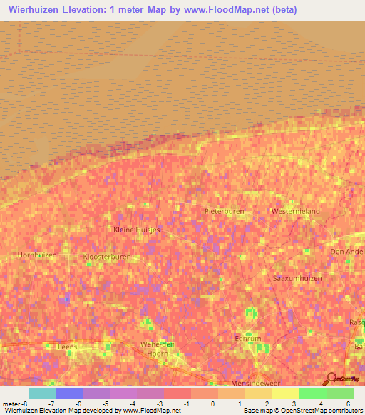 Wierhuizen,Netherlands Elevation Map
