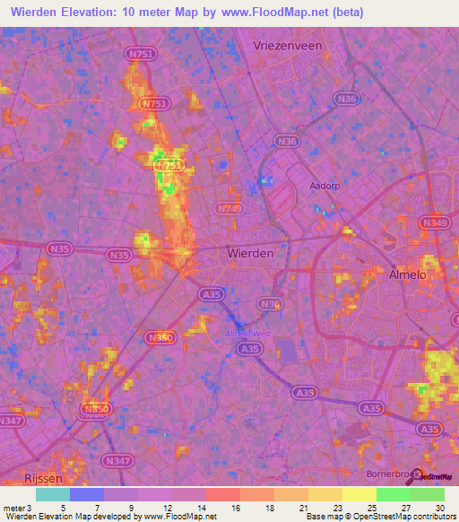 Wierden,Netherlands Elevation Map