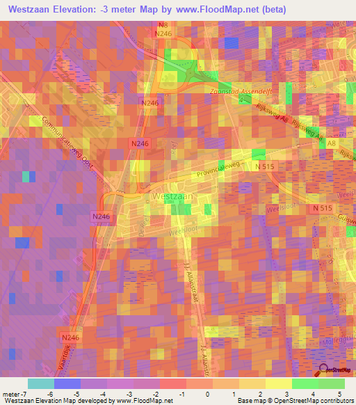 Westzaan,Netherlands Elevation Map