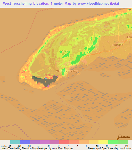 West-Terschelling,Netherlands Elevation Map