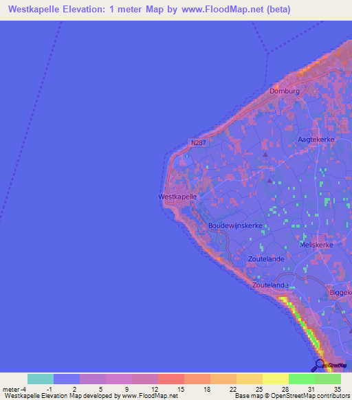 Westkapelle,Netherlands Elevation Map