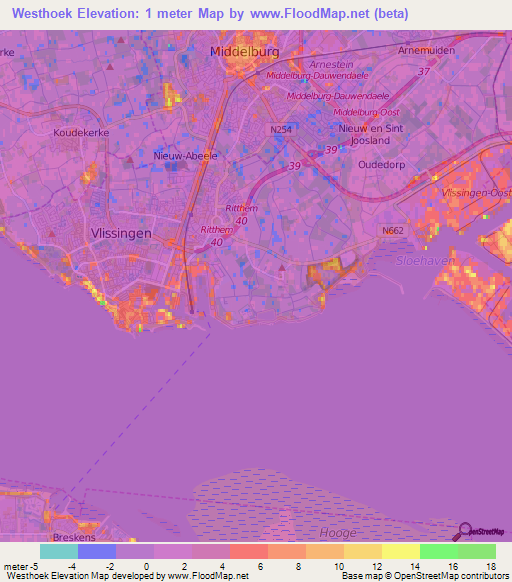 Westhoek,Netherlands Elevation Map