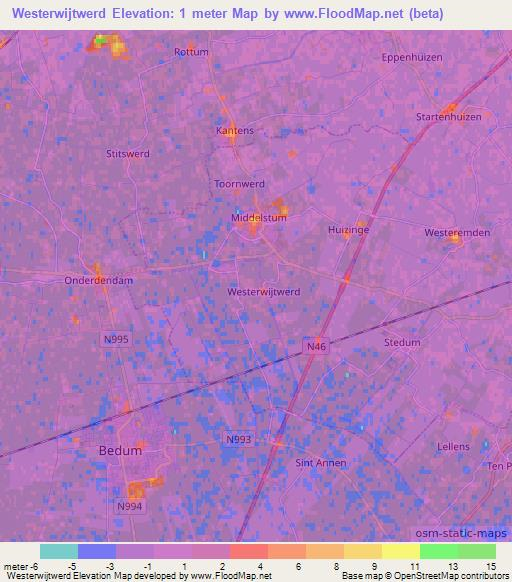 Westerwijtwerd,Netherlands Elevation Map