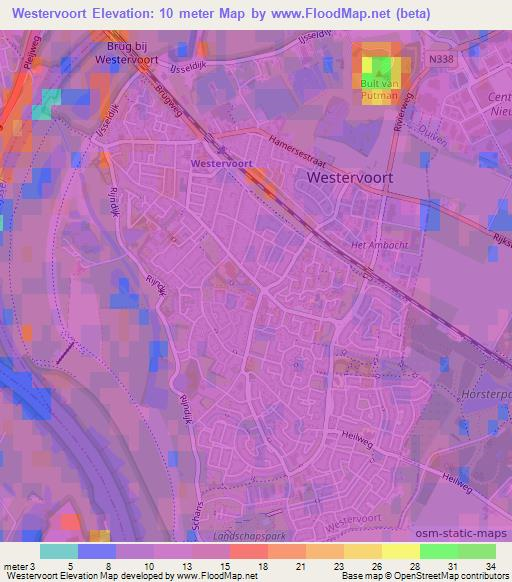 Westervoort,Netherlands Elevation Map