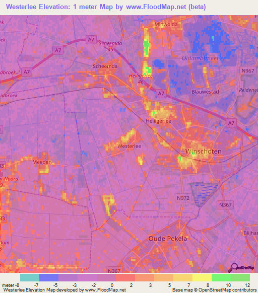 Westerlee,Netherlands Elevation Map