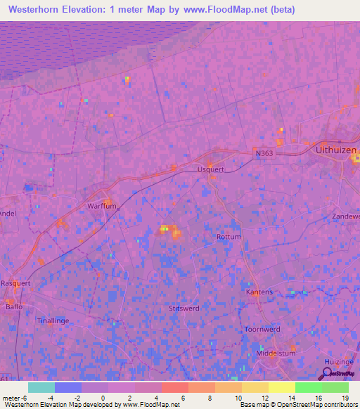 Westerhorn,Netherlands Elevation Map