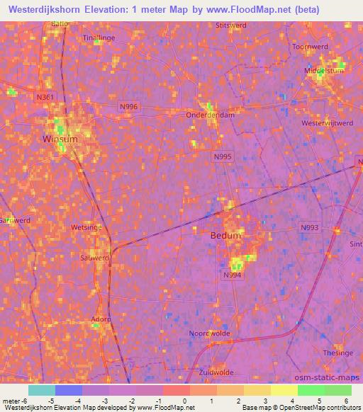 Westerdijkshorn,Netherlands Elevation Map