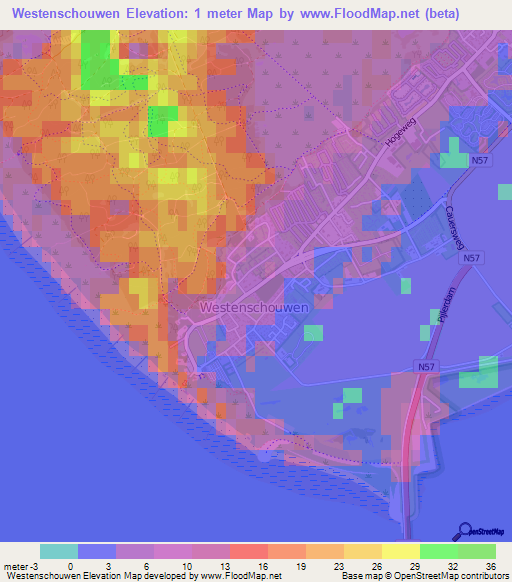 Westenschouwen,Netherlands Elevation Map