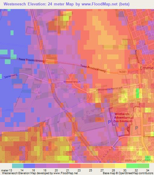 Westenesch,Netherlands Elevation Map