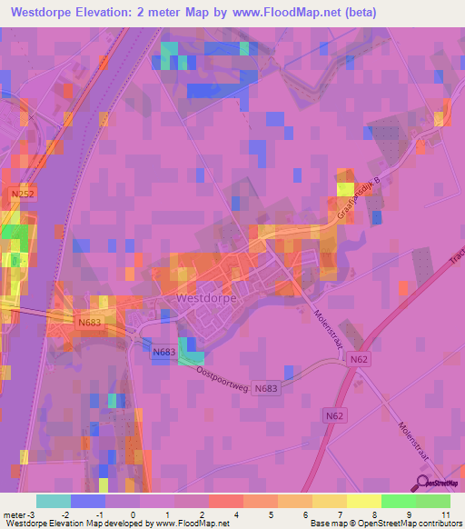 Westdorpe,Netherlands Elevation Map