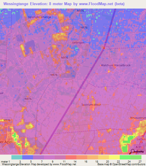 Wessingtange,Netherlands Elevation Map