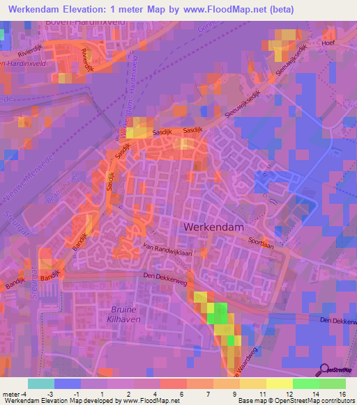 Werkendam,Netherlands Elevation Map