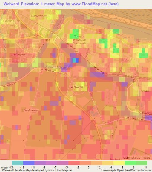 Weiwerd,Netherlands Elevation Map