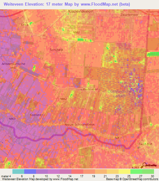 Weiteveen,Netherlands Elevation Map