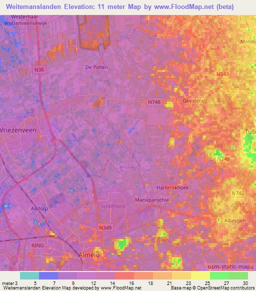 Weitemanslanden,Netherlands Elevation Map