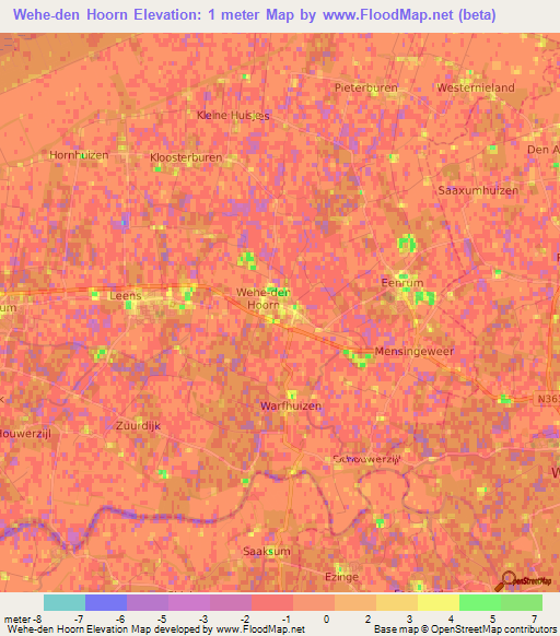 Wehe-den Hoorn,Netherlands Elevation Map