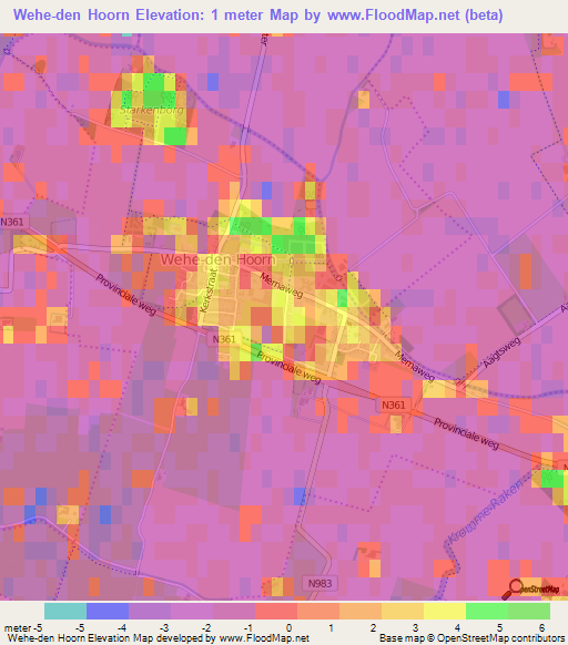 Wehe-den Hoorn,Netherlands Elevation Map