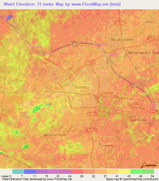Weert,Netherlands Elevation Map