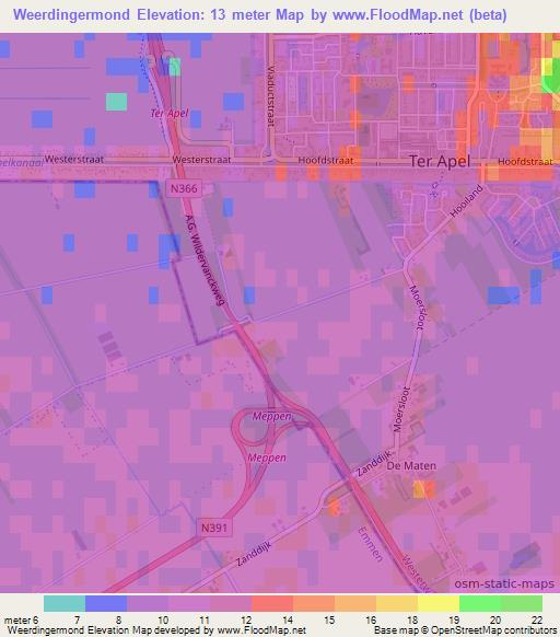 Weerdingermond,Netherlands Elevation Map