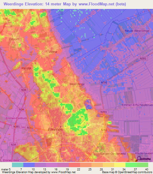 Weerdinge,Netherlands Elevation Map