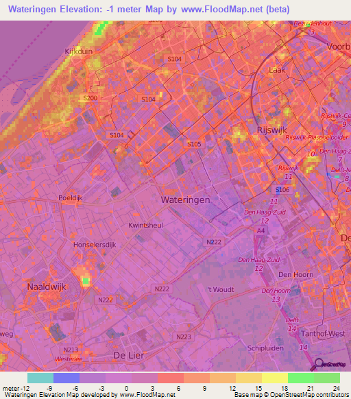 Wateringen,Netherlands Elevation Map