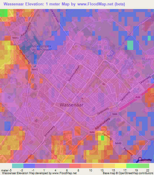 Wassenaar,Netherlands Elevation Map