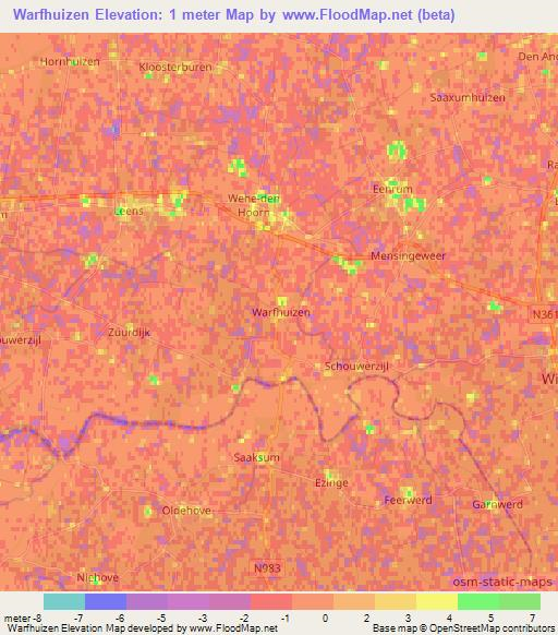 Warfhuizen,Netherlands Elevation Map