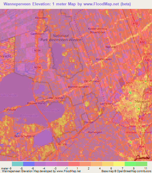 Wanneperveen,Netherlands Elevation Map