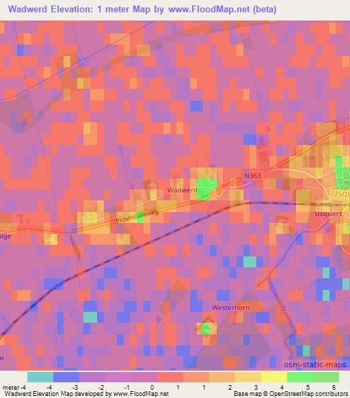 Wadwerd,Netherlands Elevation Map