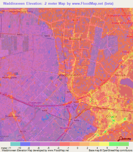 Waddinxveen,Netherlands Elevation Map
