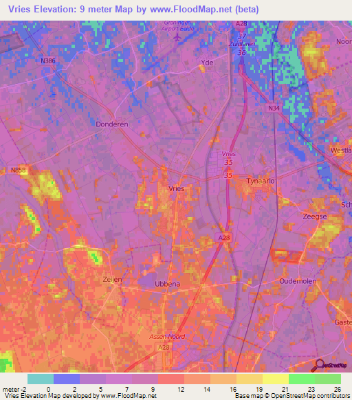 Vries,Netherlands Elevation Map