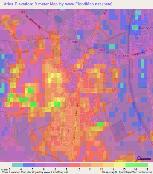 Vries,Netherlands Elevation Map