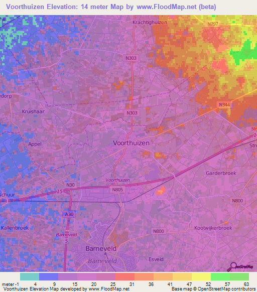Voorthuizen,Netherlands Elevation Map