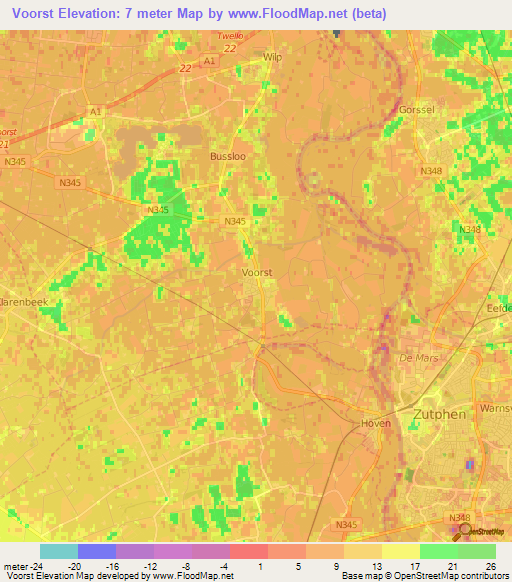 Voorst,Netherlands Elevation Map