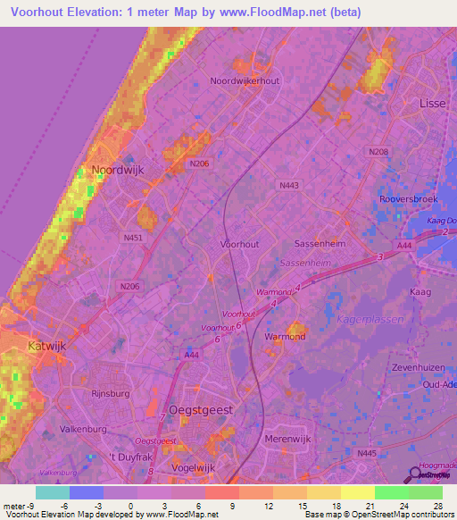 Voorhout,Netherlands Elevation Map