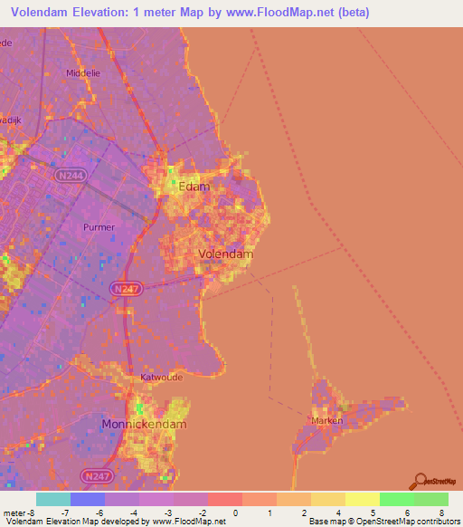 Volendam,Netherlands Elevation Map