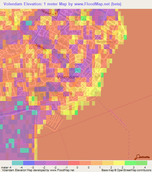 Volendam,Netherlands Elevation Map
