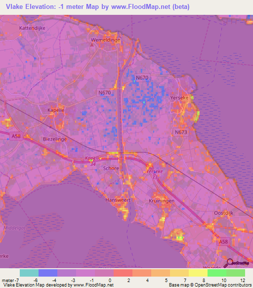 Vlake,Netherlands Elevation Map
