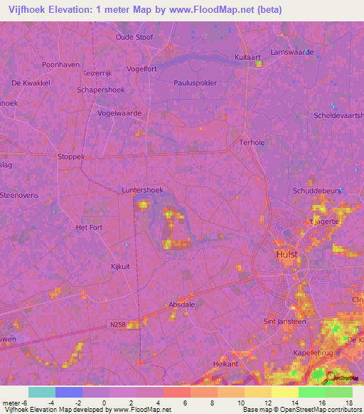 Vijfhoek,Netherlands Elevation Map