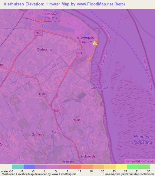 Vierhuizen,Netherlands Elevation Map