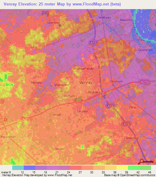 Venray,Netherlands Elevation Map
