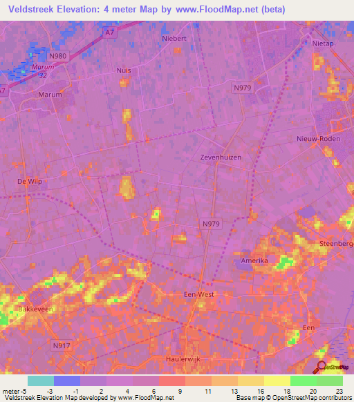 Veldstreek,Netherlands Elevation Map