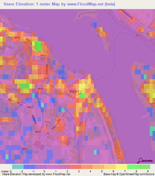 Veere,Netherlands Elevation Map