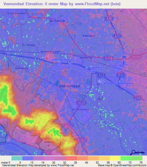 Veenendaal,Netherlands Elevation Map