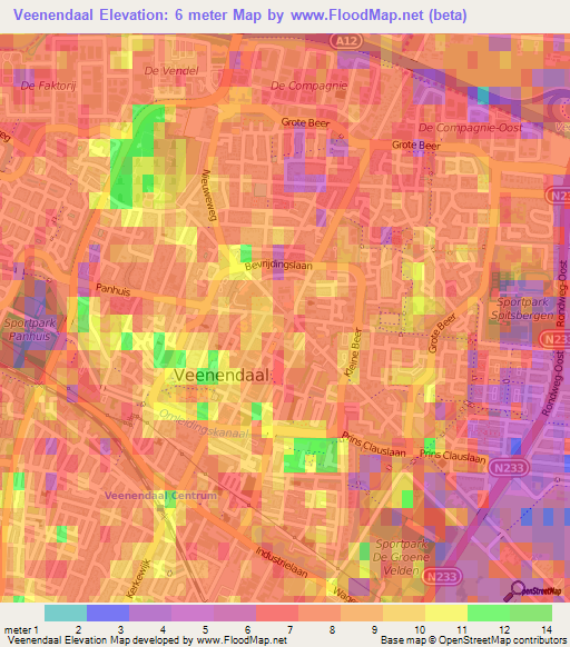 Veenendaal,Netherlands Elevation Map