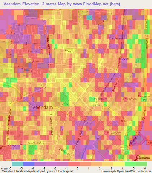Veendam,Netherlands Elevation Map