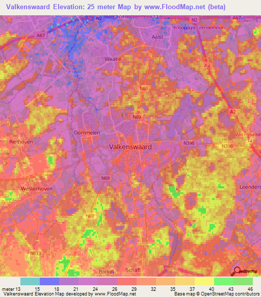 Valkenswaard,Netherlands Elevation Map