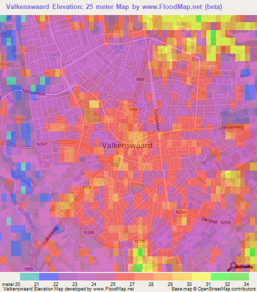 Valkenswaard,Netherlands Elevation Map